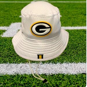 Green Bay Packers NFL Unisex S/M New Era White Drawstring Logo Bucket Hat NWT